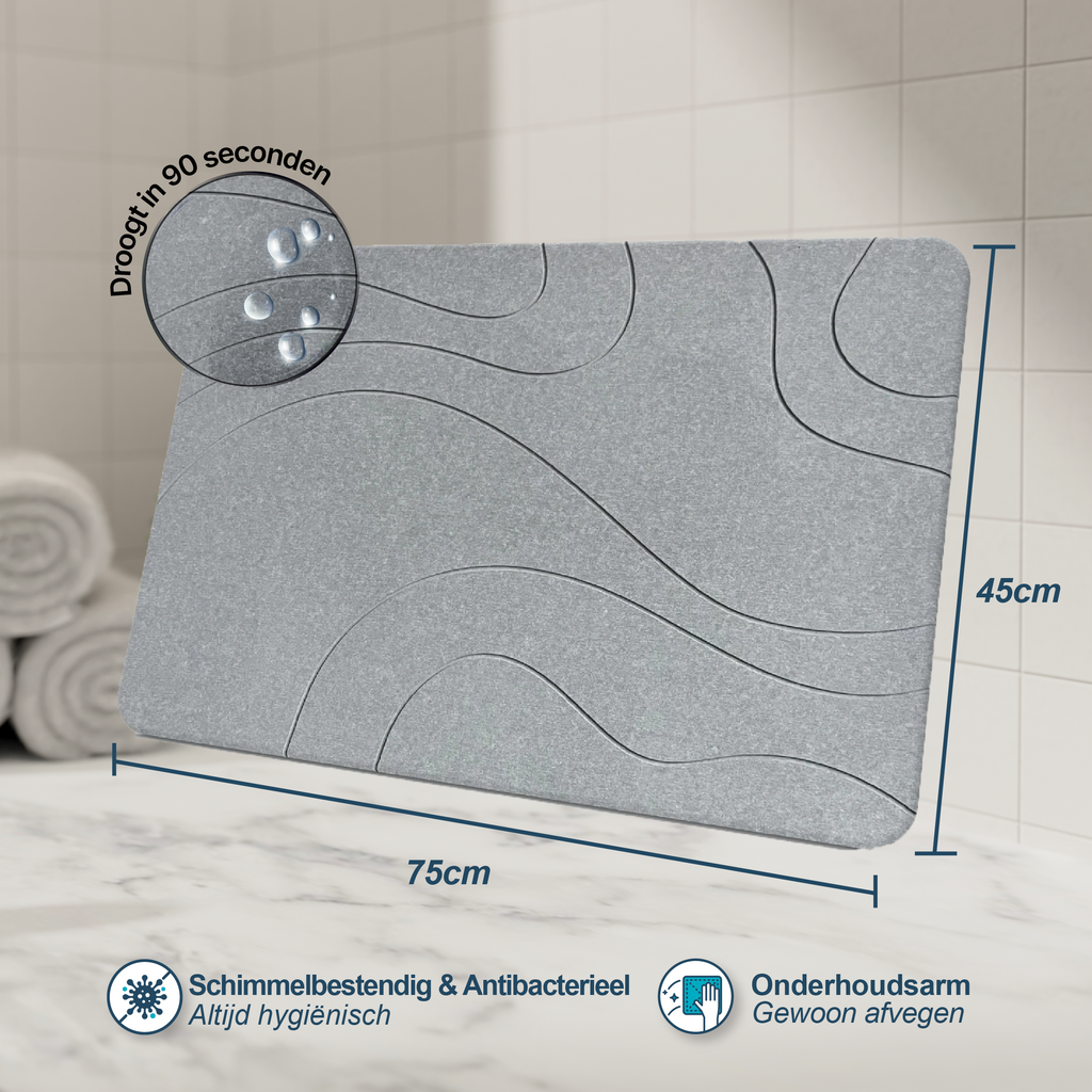 XL Diatoom Steen Badmat - Natuurlijk Sneldrogend - Hygiënisch - Anti Schimmel en Stijlvol 75x45cm