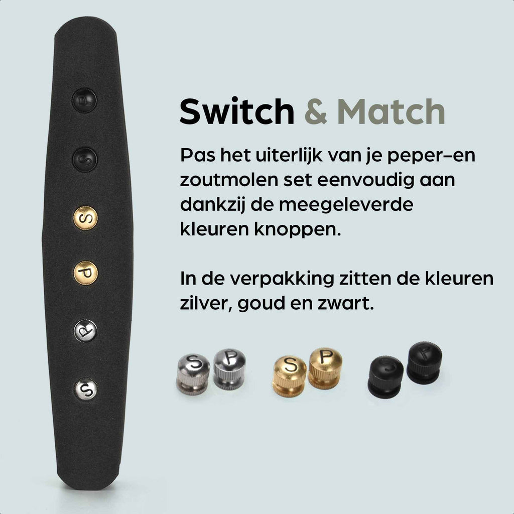 Peper en Zoutmolen Set Handmatig Lyon - Zwart - 22cm