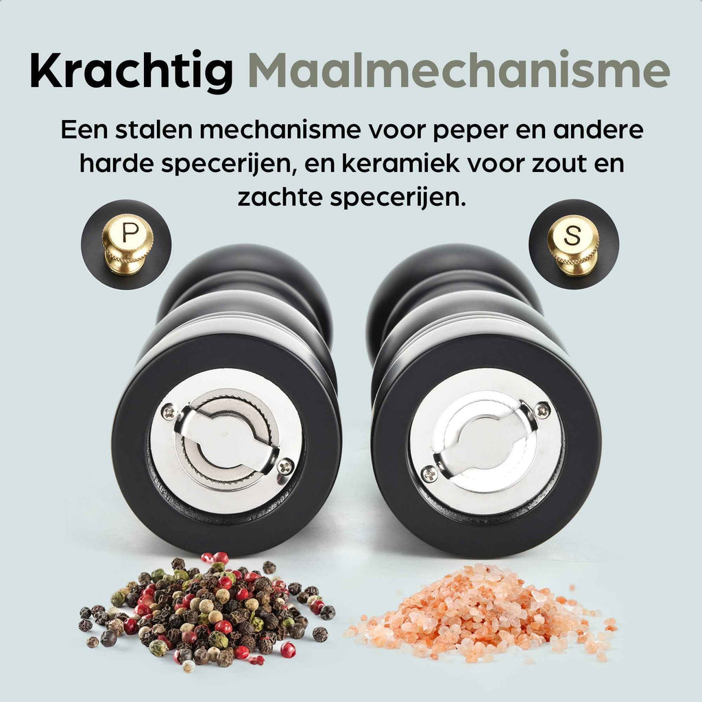 Peper en Zoutmolen Set Handmatig Lyon - Zwart - 22cm