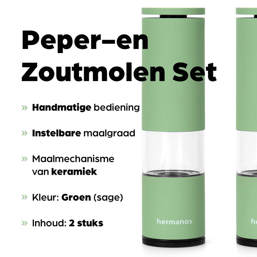 Peper en Zoutmolen Set Handmatig Groen - Oslo - 19cm