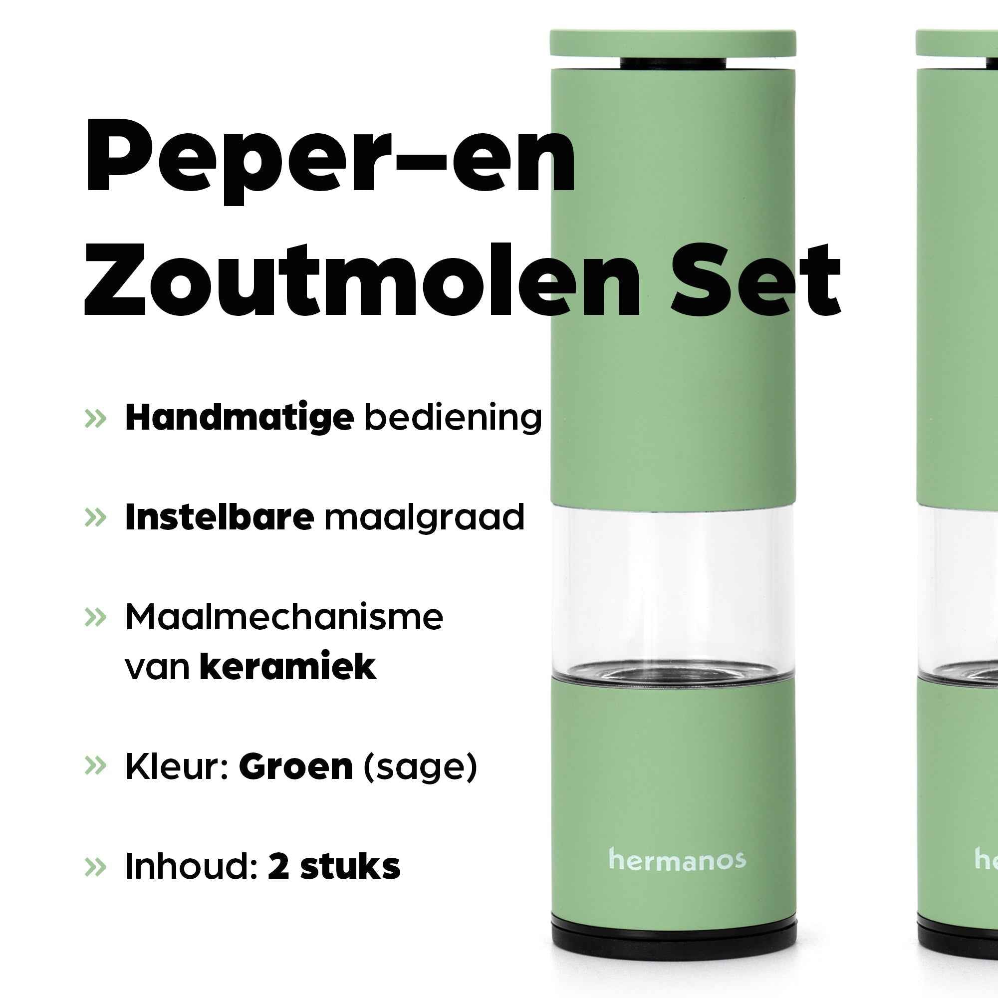 Peper en Zoutmolen Set Handmatig Groen - Oslo - 19cm