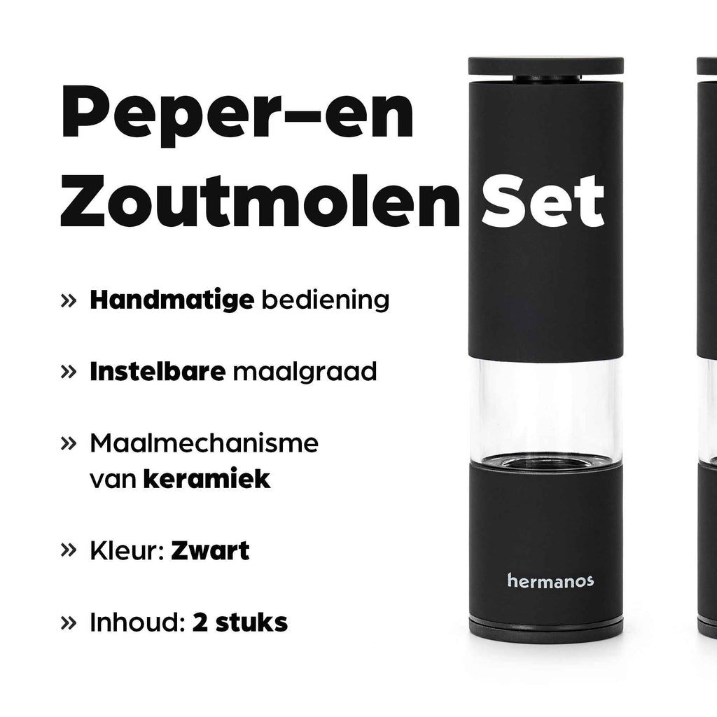 Peper en Zoutmolen Set Handmatig Zwart - Oslo - 19cm
