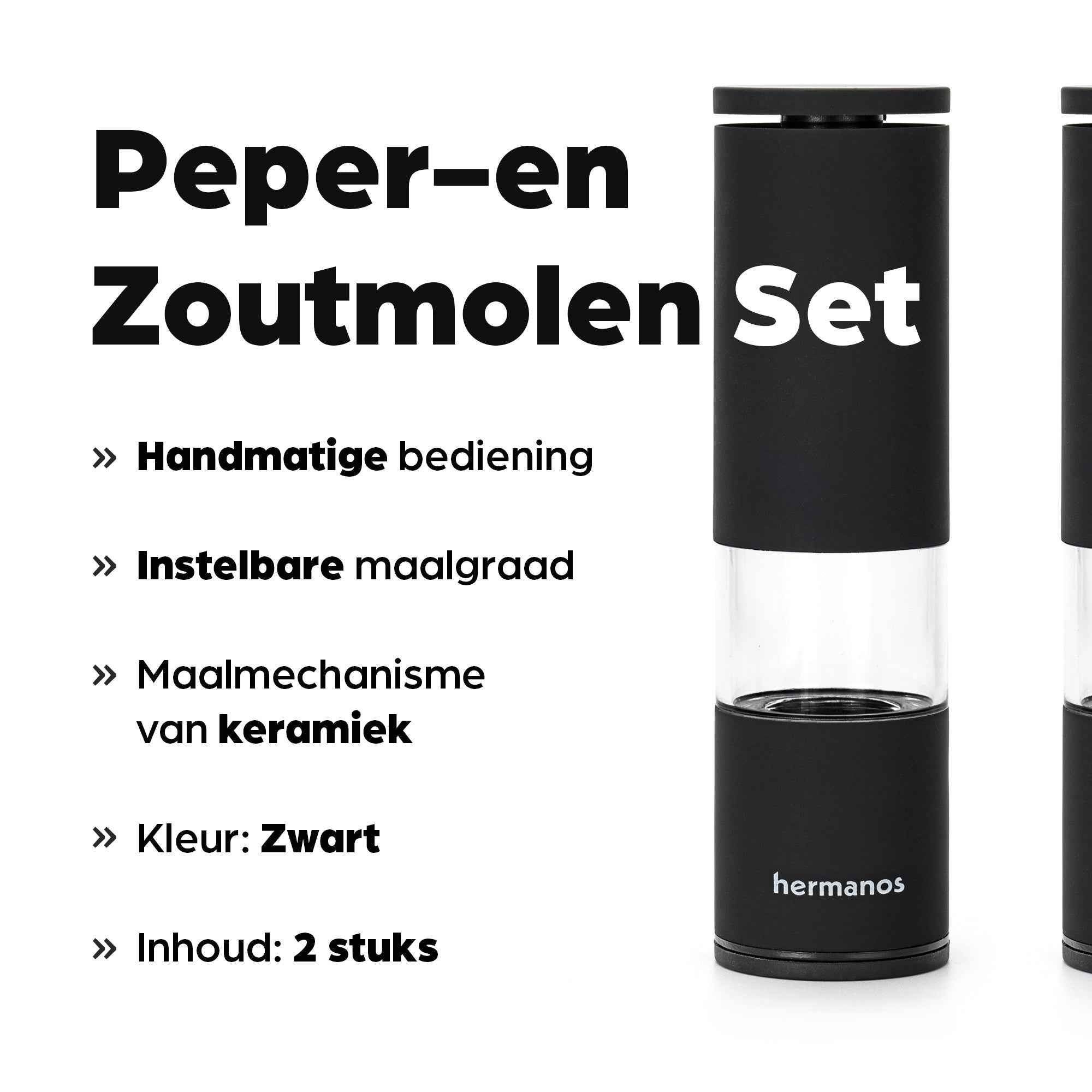 Peper en Zoutmolen Set Handmatig Zwart - Oslo - 19cm