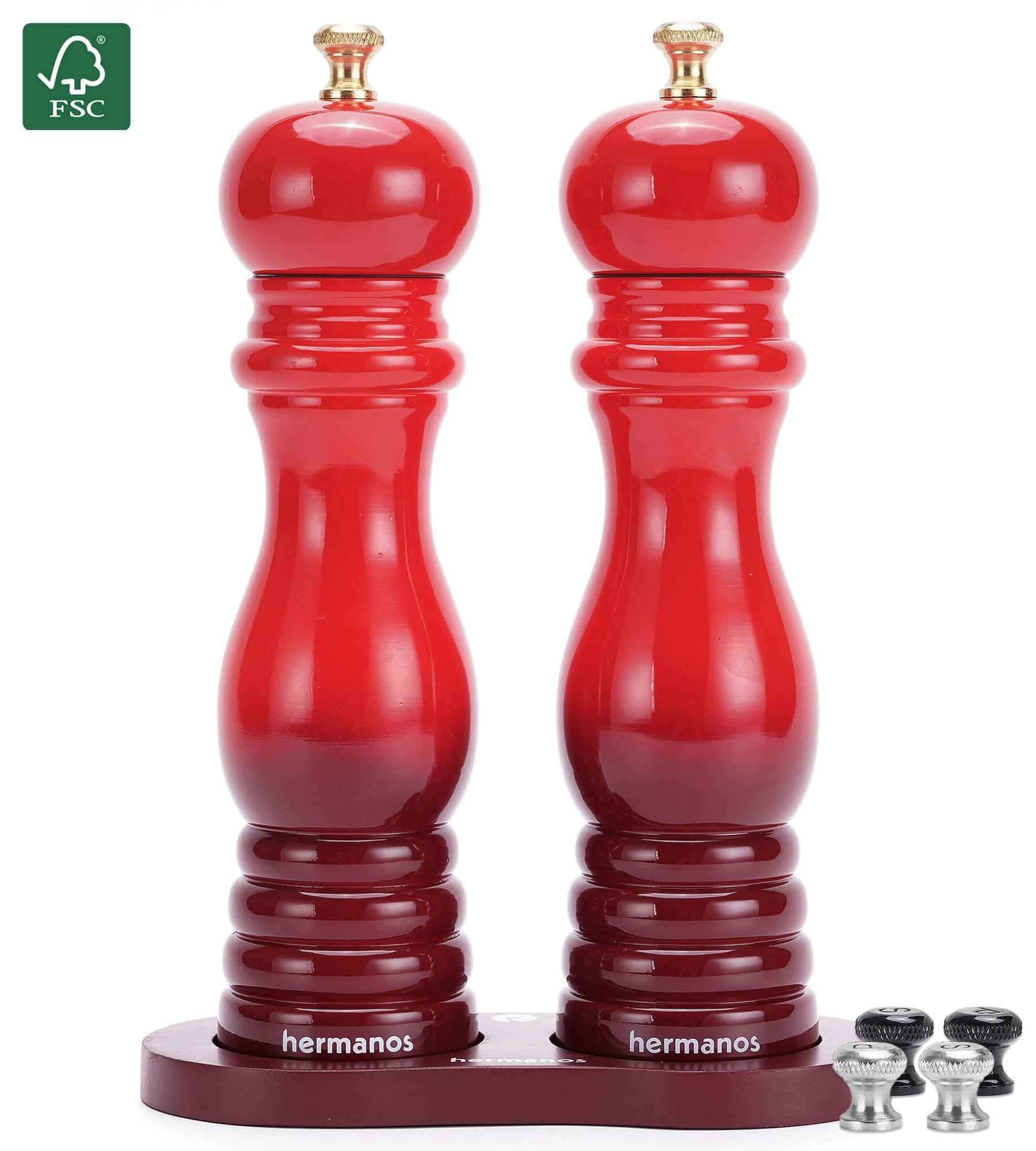 Rode peper en zoutmolen set handmatig Hermanos Rome 22cm - hoogglans rood acaciahout