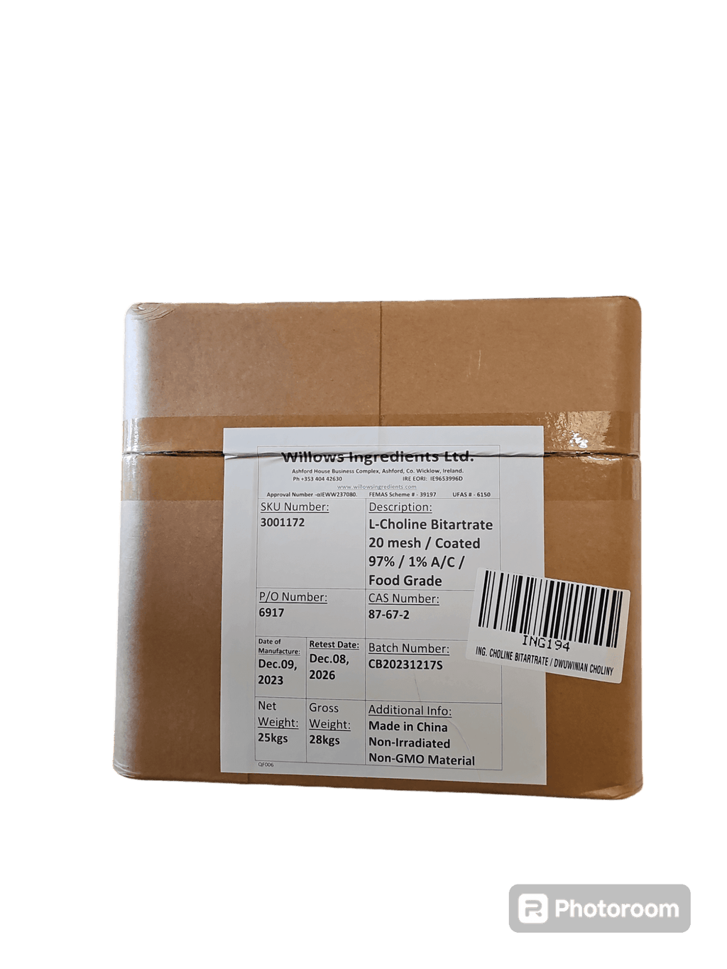 L-Choline Bitartrate 25kg - BeBulk Nutrition - Nutrition Geeks Supplementen en Shilajit-levering