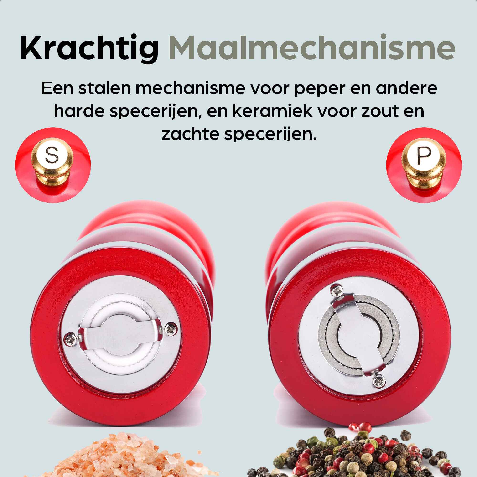 Stalen maalmechaniek pepermolen en keramisch maalmechaniek zoutmolen Hermanos Rome