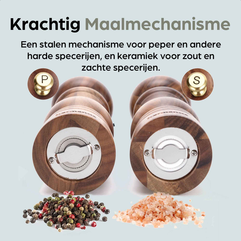 Peper en Zoutmolen Set Handmatig Bruin - Lyon - 22cm