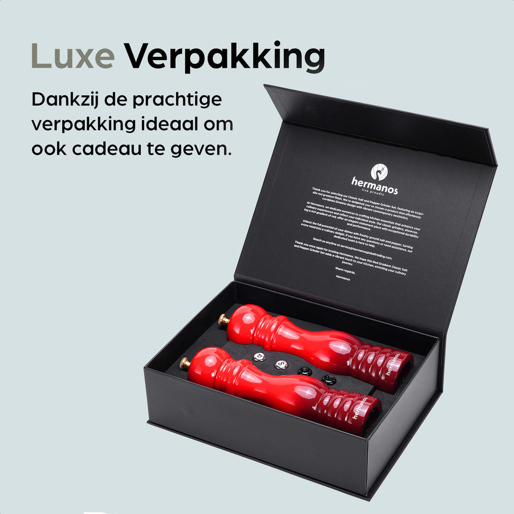 Peper en Zoutmolen Set Handmatig Rood | Hermanos Rome 22cm