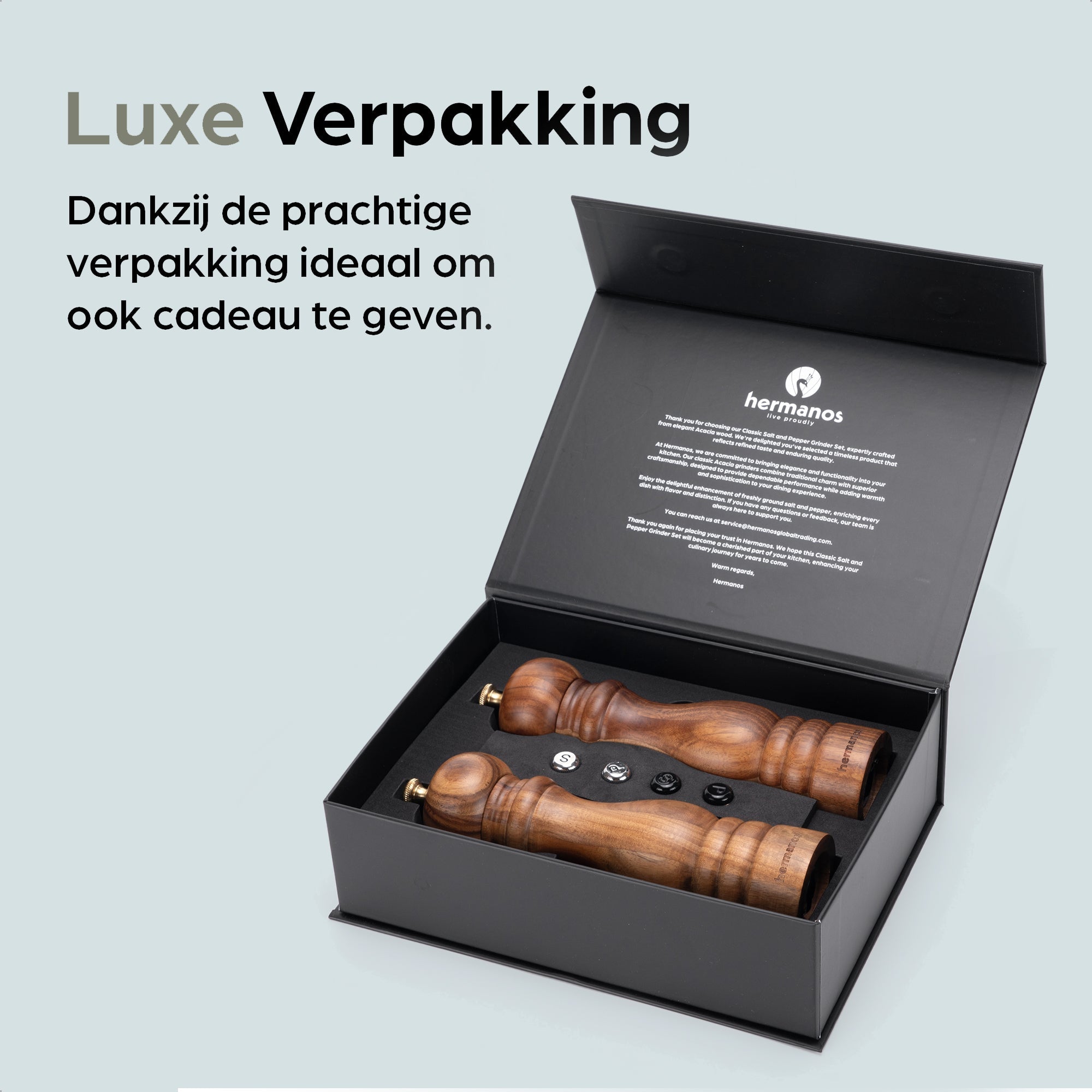 Peper en Zoutmolen Set Handmatig Bruin - Lyon - 22cm