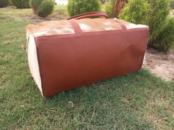 Handmade Real Cowhide Leather Duffel Bag,  Cowhide Travel Bag, - Image 4