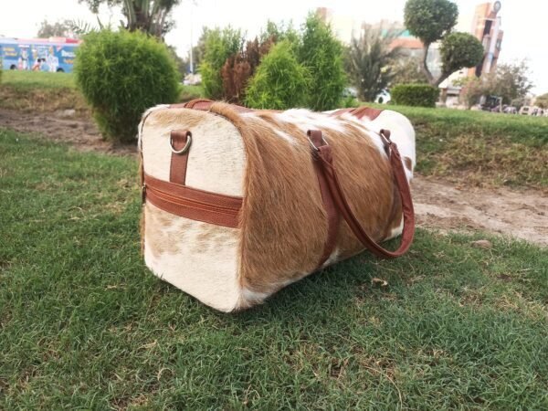 Handmade Real Cowhide Leather Duffel Bag,  Cowhide Travel Bag, - Image 5