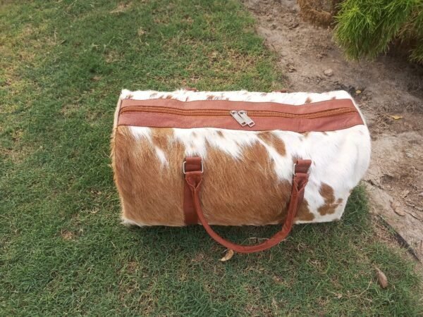 Handmade Real Cowhide Leather Duffel Bag,  Cowhide Travel Bag, - Image 6