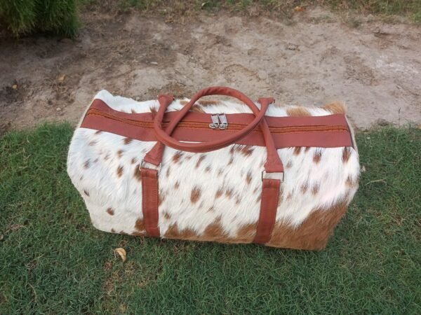 Handmade Real Cowhide Leather Duffel Bag,  Cowhide Travel Bag, - Image 7