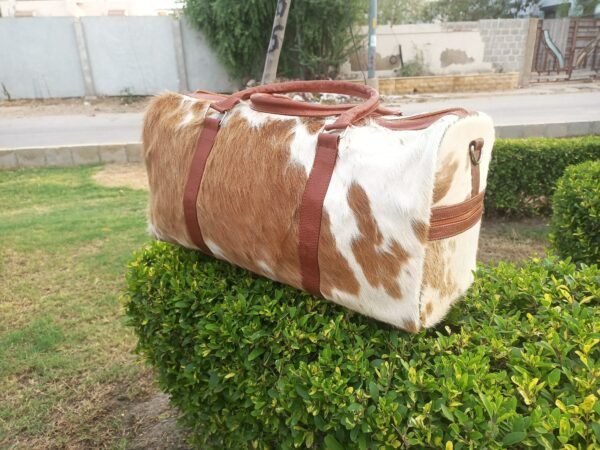 Handmade Real Cowhide Leather Duffel Bag,  Cowhide Travel Bag, - Image 2