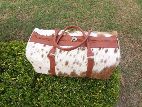 Handmade Real Cowhide Leather Duffel Bag,  Cowhide Travel Bag, - Image 3