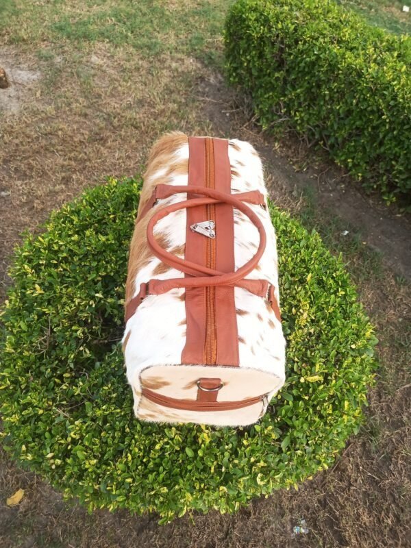 Handmade Real Cowhide Leather Duffel Bag,  Cowhide Travel Bag, - Image 8