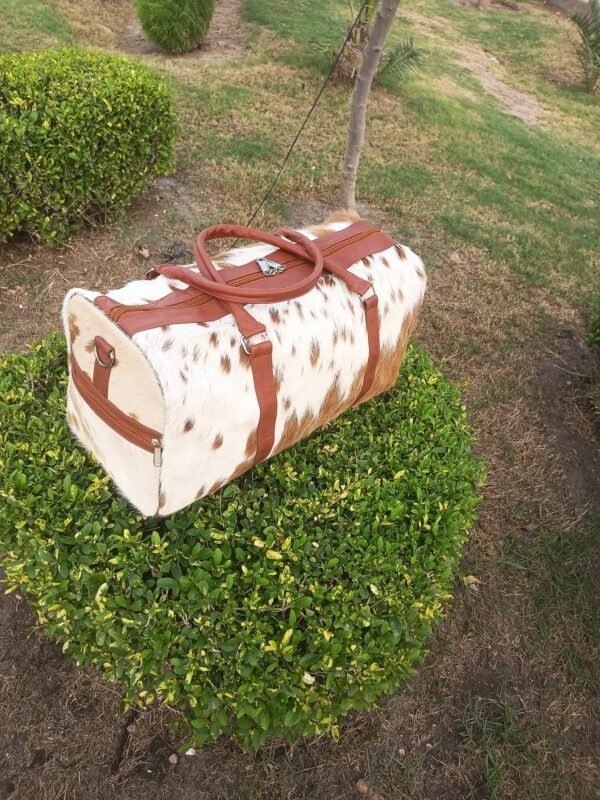 Handmade Real Cowhide Leather Duffel Bag,  Cowhide Travel Bag, - Image 9