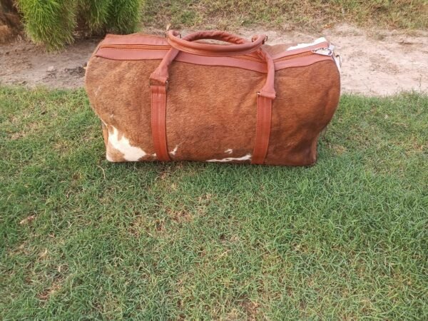 Handmade Real Cowhide Leather Duffel Bag,  Cowhide Travel Bag, - Image 5