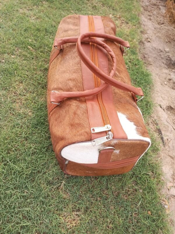 Handmade Real Cowhide Leather Duffel Bag,  Cowhide Travel Bag, - Image 6