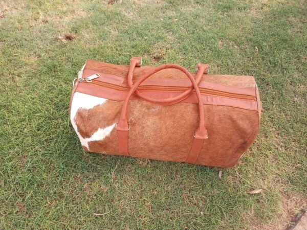 Dark Brown Handcrafted 16″ Round Duffle Leather Bag - Image 2