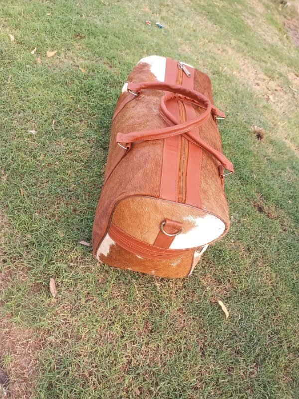 Handmade Real Cowhide Leather Duffel Bag,  Cowhide Travel Bag, - Image 7