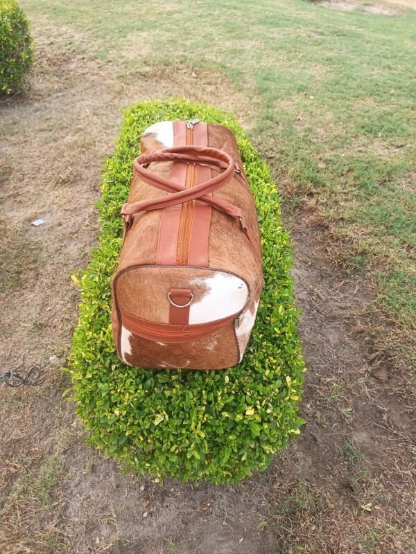 Handmade Real Cowhide Leather Duffel Bag,  Cowhide Travel Bag, - Image 4