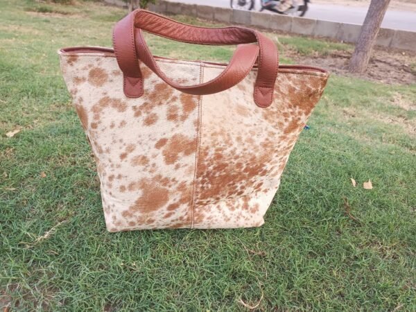 Handmade Real Cowhide Hairon Leather Tote Bag Women Hand bag Shoulder Bag Shopping Bag - Image 2