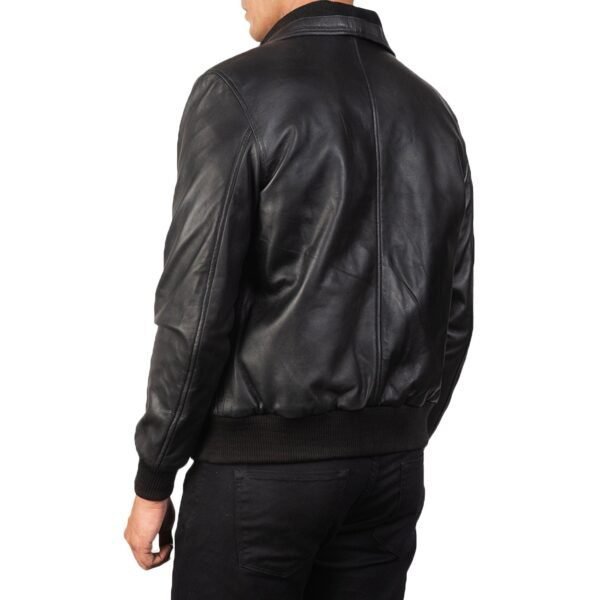 Black Leather Bomber Jacket - Image 2