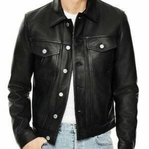 n's Genuine Sheepskin Black Trucker Leather, bomber women's leather jackets