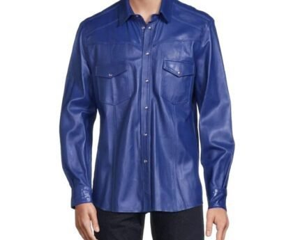 blue men's leather jacket