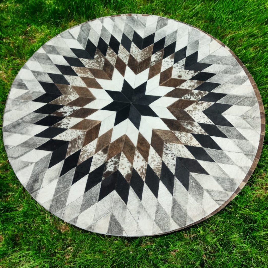 Handmade Cowhide Patchwork Rug | Unique Hairon Handmade Carpet | Size 4×4