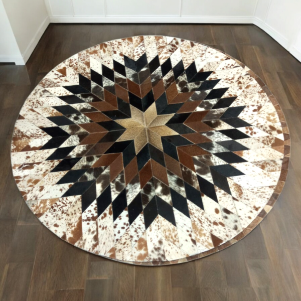 Handmade Cowhide Patchwork Rug | Unique Hairon Handmade Carpet | Size 4x4