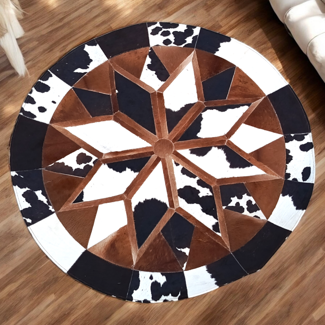 Handmade Cowhide Patchwork Rug | Unique Hairon Handmade Carpet | Size 4×4