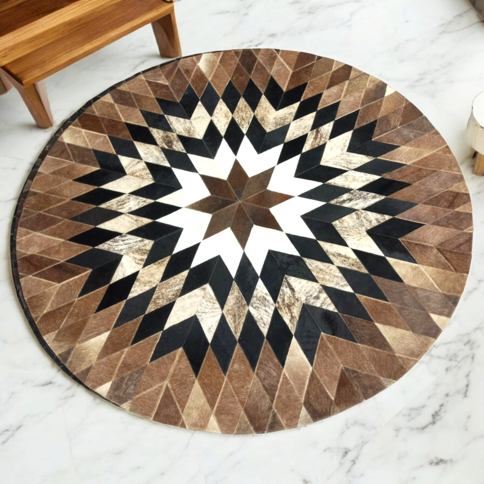 Handmade Cowhide Patchwork Rug | Unique Hairon Handmade Carpet | Size 4×4