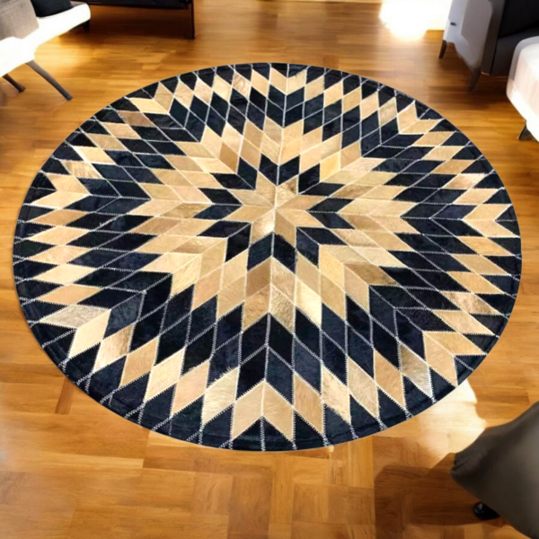 Handmade Cowhide Patchwork Rug | Unique Hairon Handmade Carpet | Size 4x4